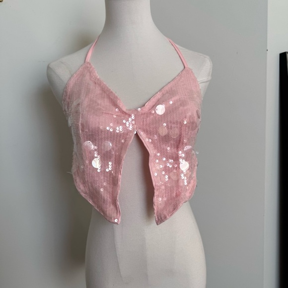 Pink Sequin Halter Top mermaid Fairycore S - Picture 2 of 4